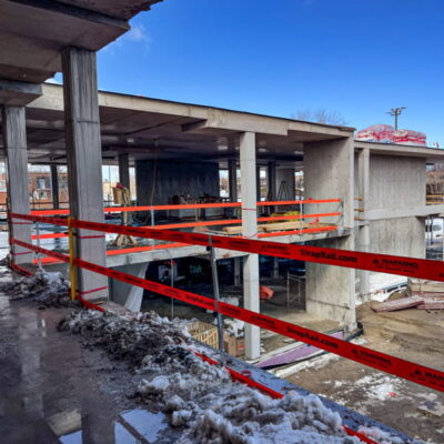 StrapRail installed on a building with concrete columns.